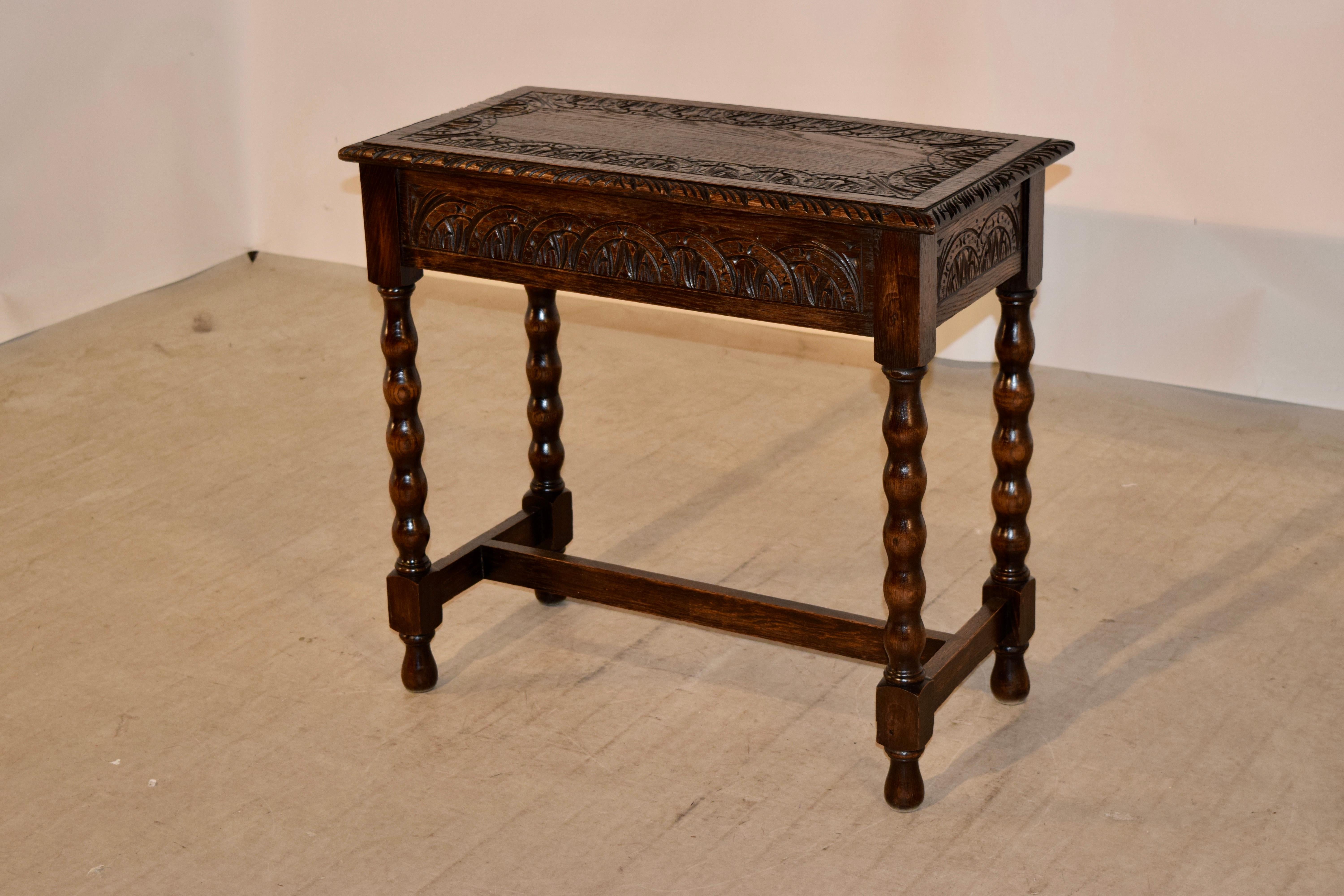 Oak 19th Century English Carved Side Table
