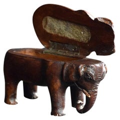 19th Century English Carved Treen Folkart Elephant Vesta