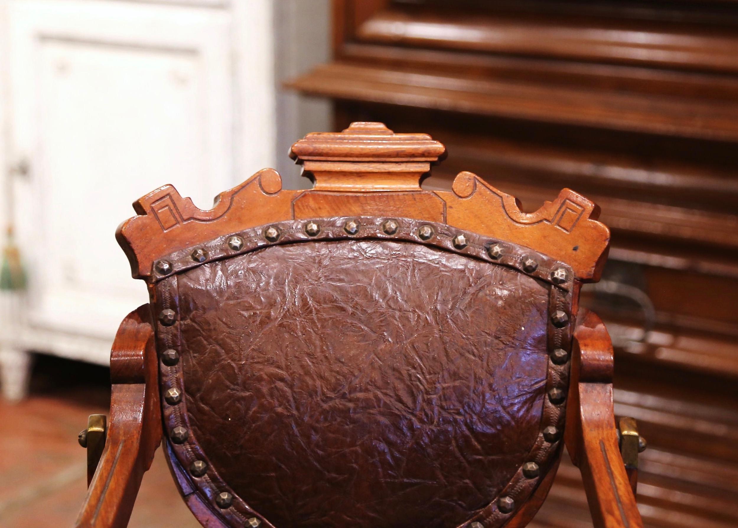 19th Century English Carved Walnut and Leather Adjustable High Chair Rocker 7