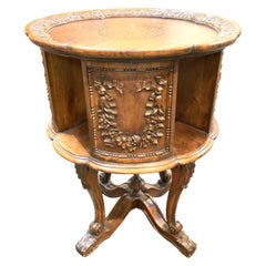 Antique 19th Century English Carved Walnut Revolving Book Table