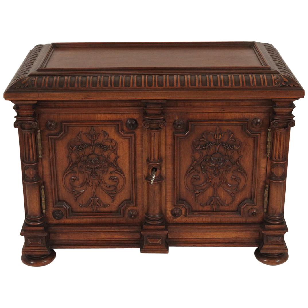 19th Century English Carved Walnut Two-Door Diminutive Chest