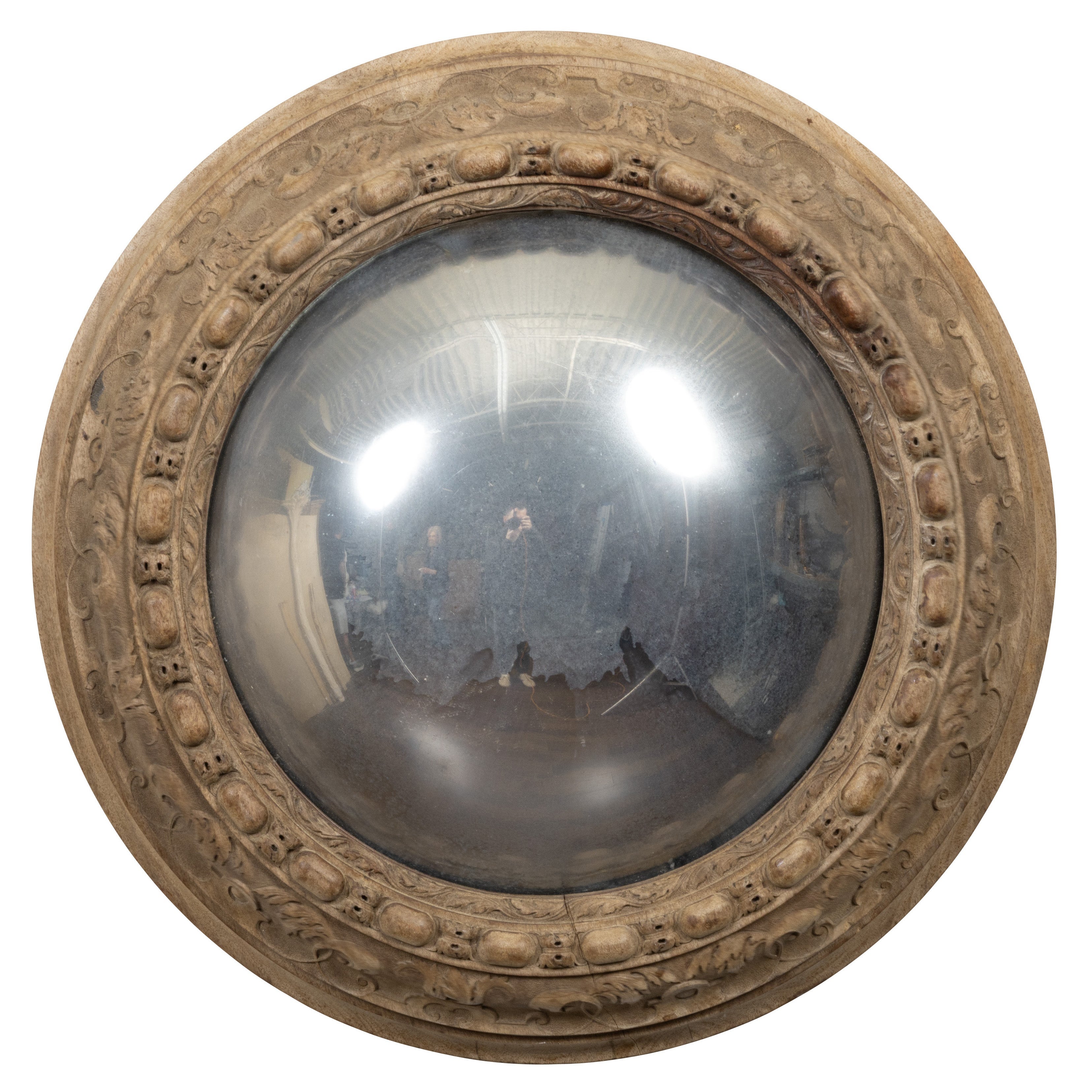 Espejo de ojo de buey convexo de madera tallada inglesa del siglo XIX