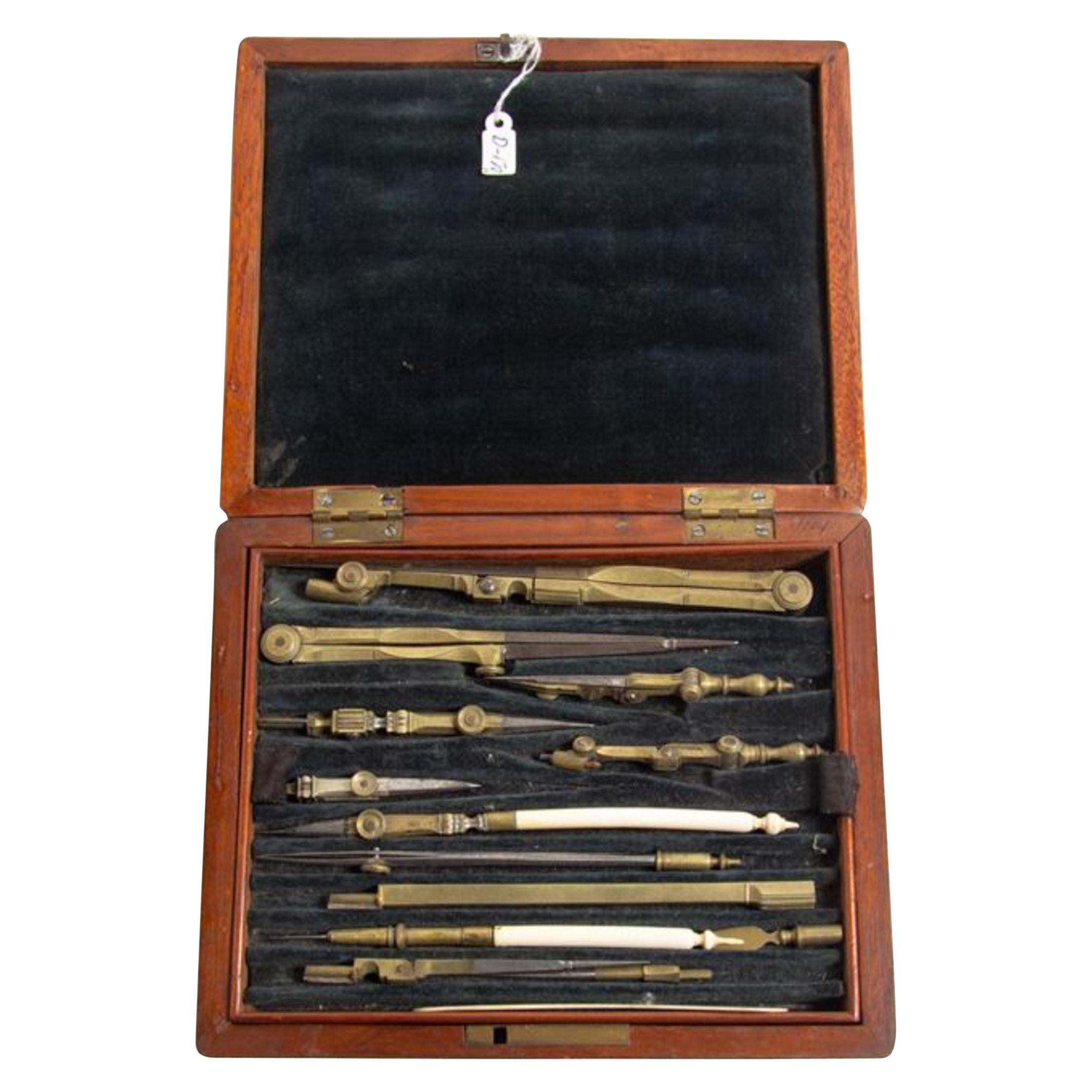19th Century English Cased Drawing Set Length of Longest Tool