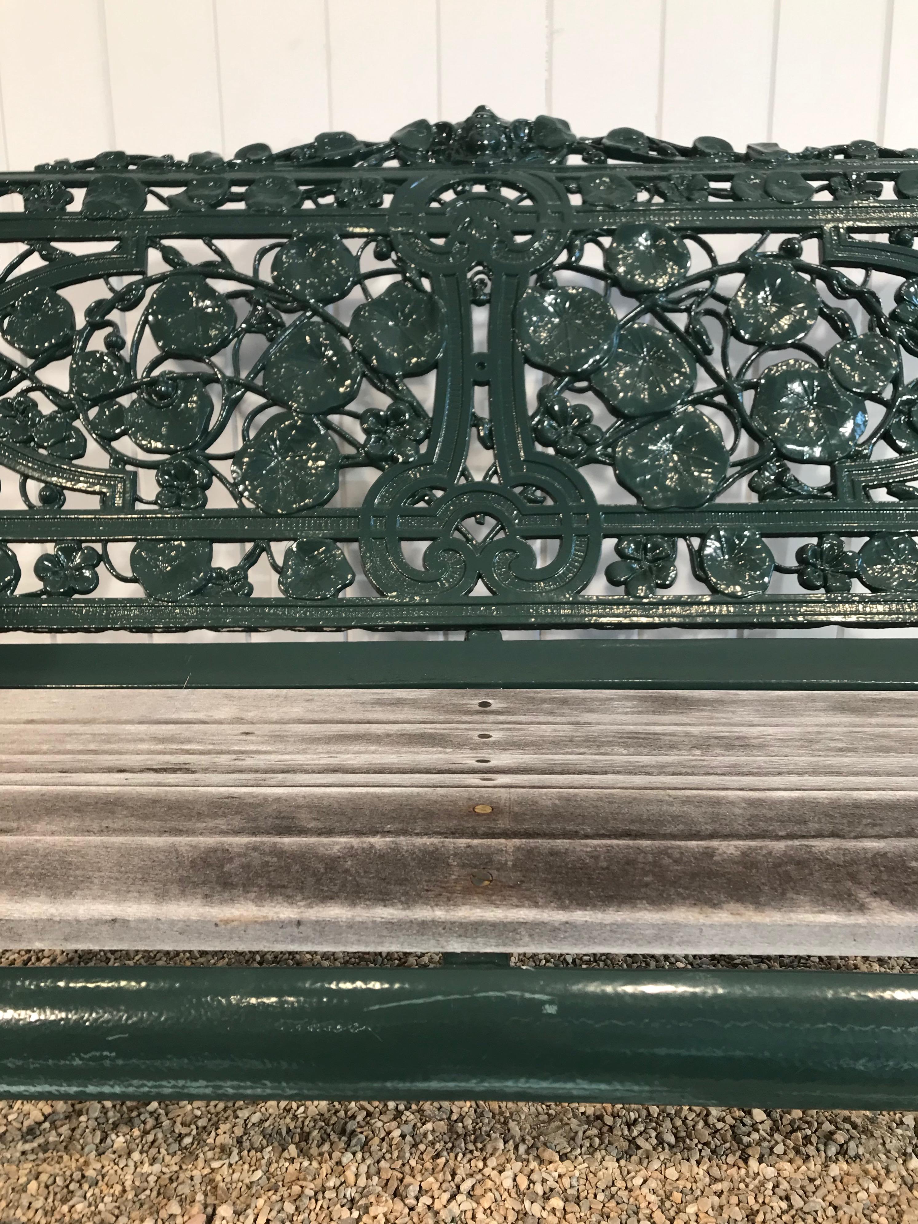 High Victorian 19th Century English Cast Iron Nasturtium Pattern Bench by Coalbrookdale