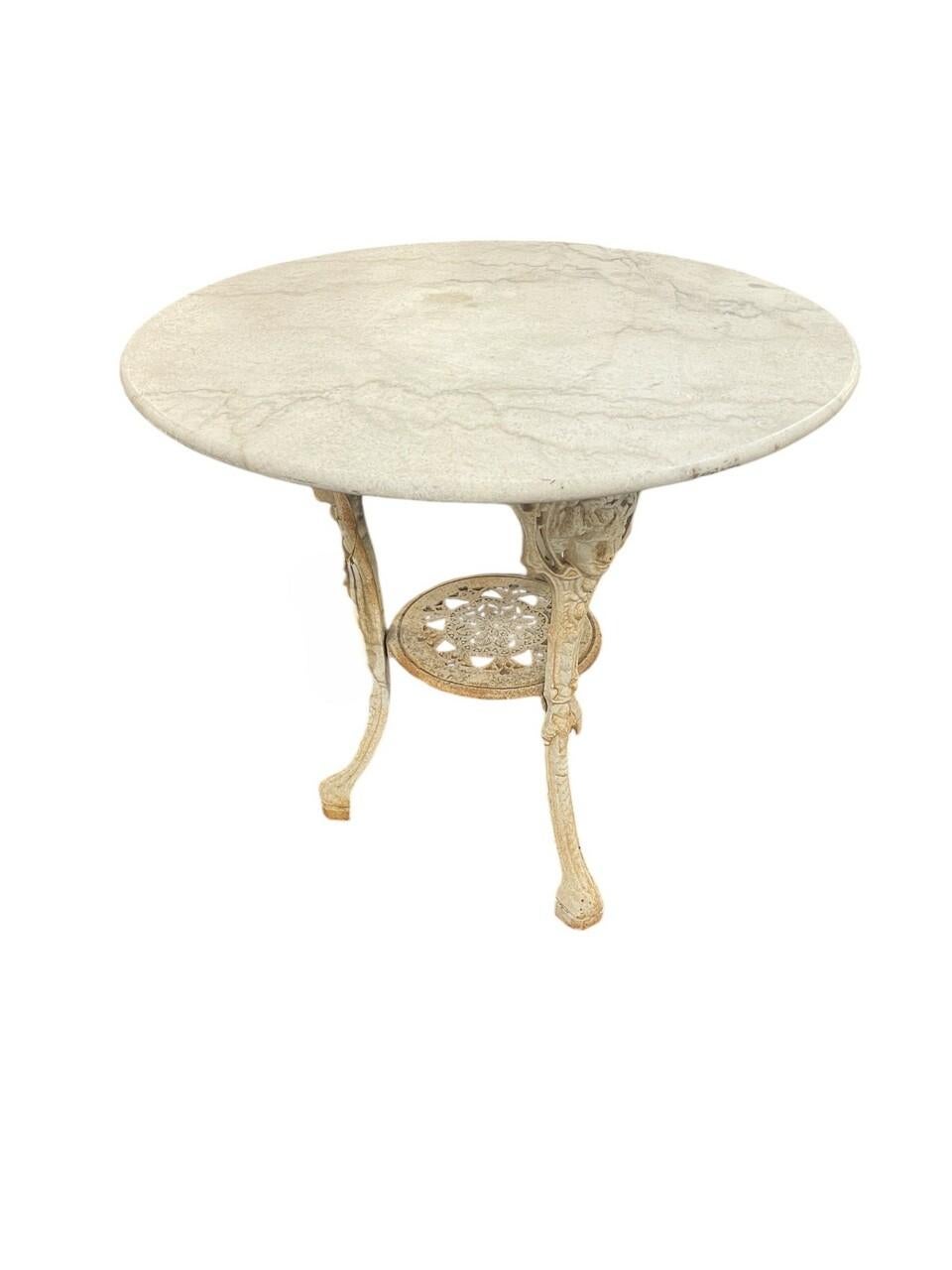 19th Century English Cast Iron Pub Table with Marble Top
Beautiful Neoclassical design, sturdy with nice patina
For use indoor or outdoor as a garden table
