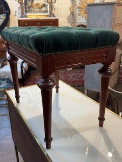 19th Century English Charles X Mahogany Bench with Green Velvet Upholstery