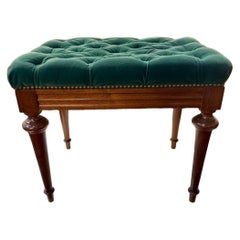 19th Century English Charles X Mahogany Bench with Green Velvet Upholstery