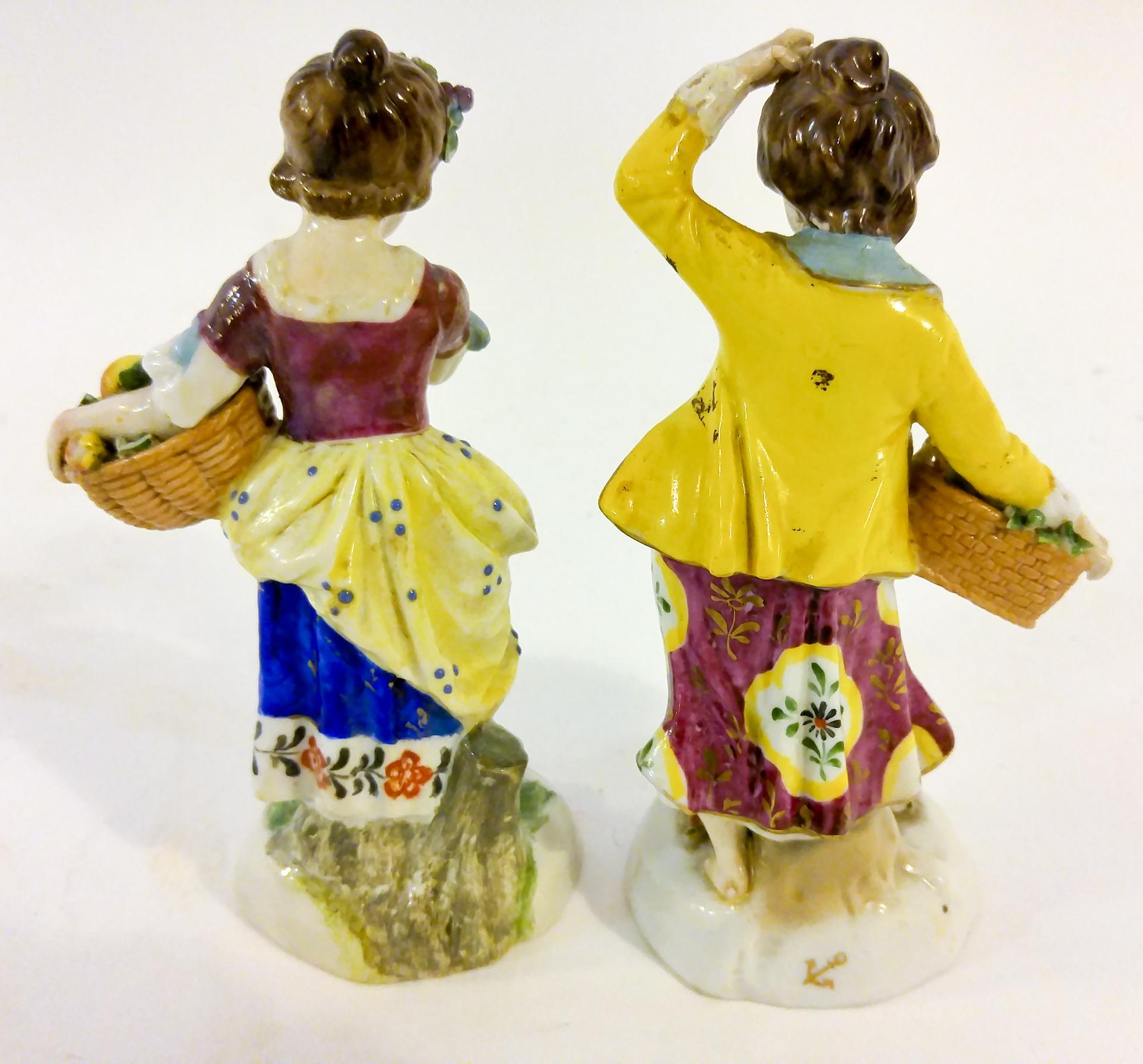 Painted 19th Century English Chelsea Style Porcelain Figurine, Pair