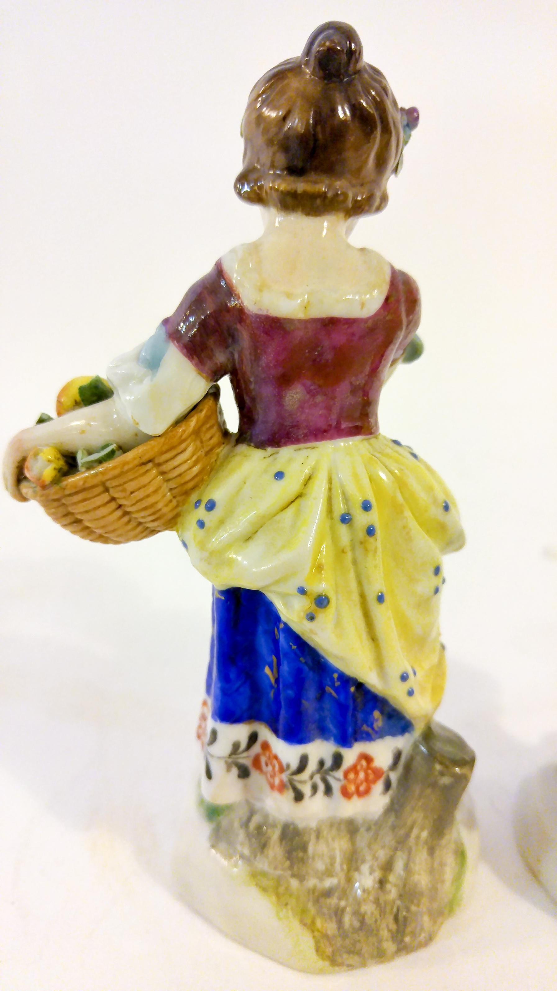 19th Century English Chelsea Style Porcelain Figurine, Pair In Good Condition In Savannah, GA