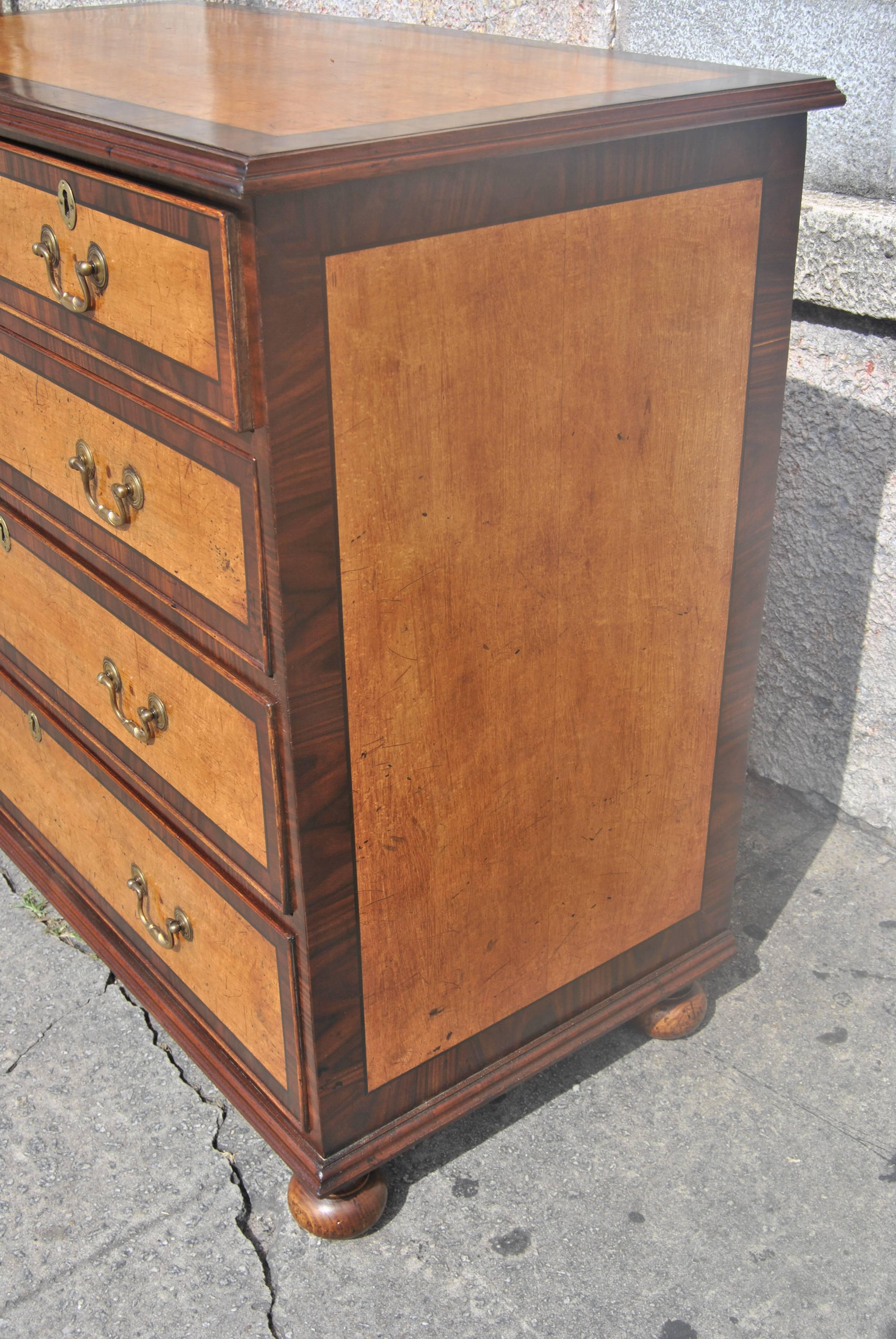 George III 19th Century English Chest in Mahogany, Maple and Rosewood