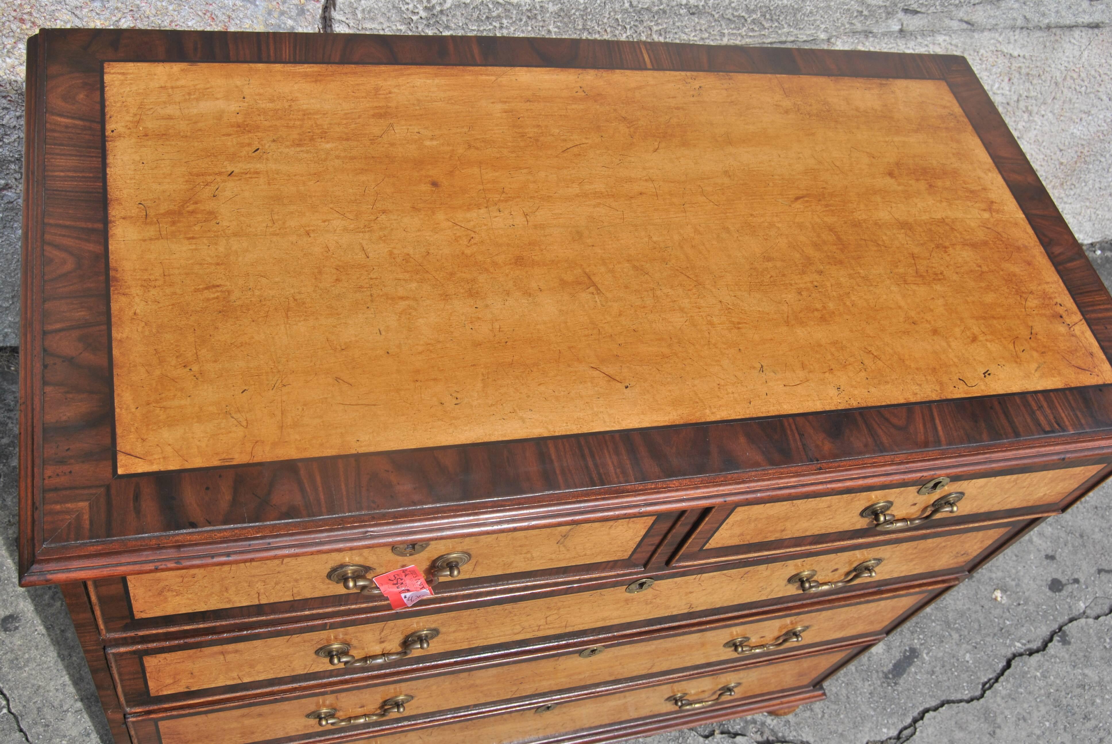 Mid-19th Century 19th Century English Chest in Mahogany, Maple and Rosewood