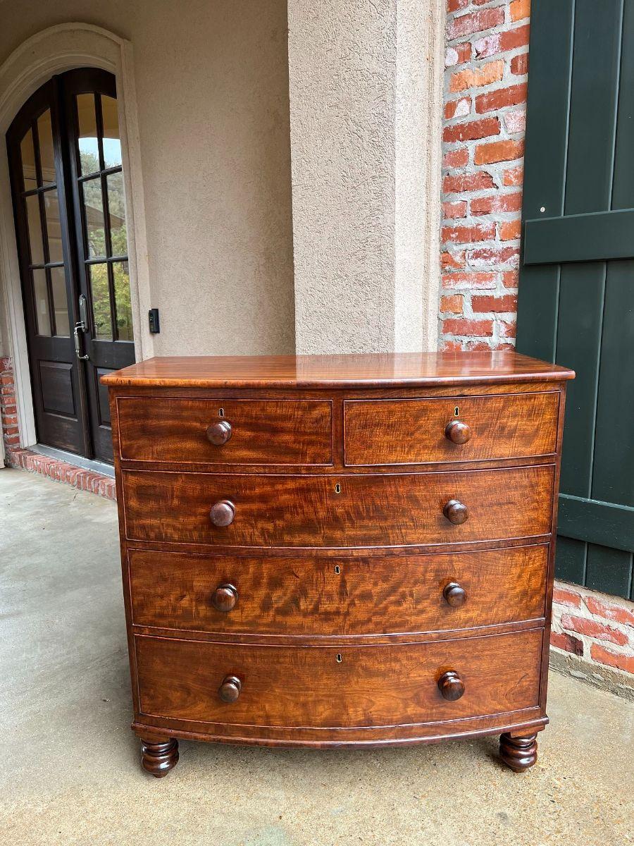 19th Century English Chest of Drawers Bow Front Mahogany Victorian Dresser 7