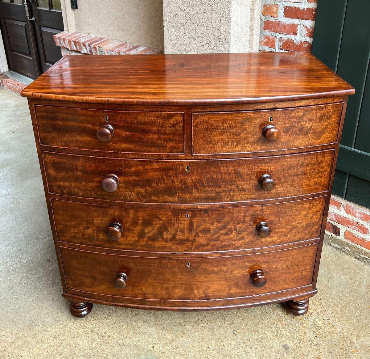 Hand-Crafted 19th Century English Chest of Drawers Bow Front Mahogany Victorian Dresser