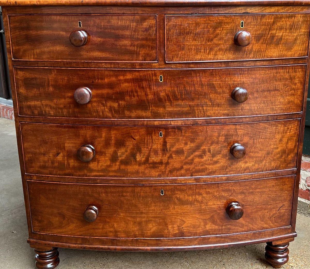 Mid-19th Century 19th Century English Chest of Drawers Bow Front Mahogany Victorian Dresser
