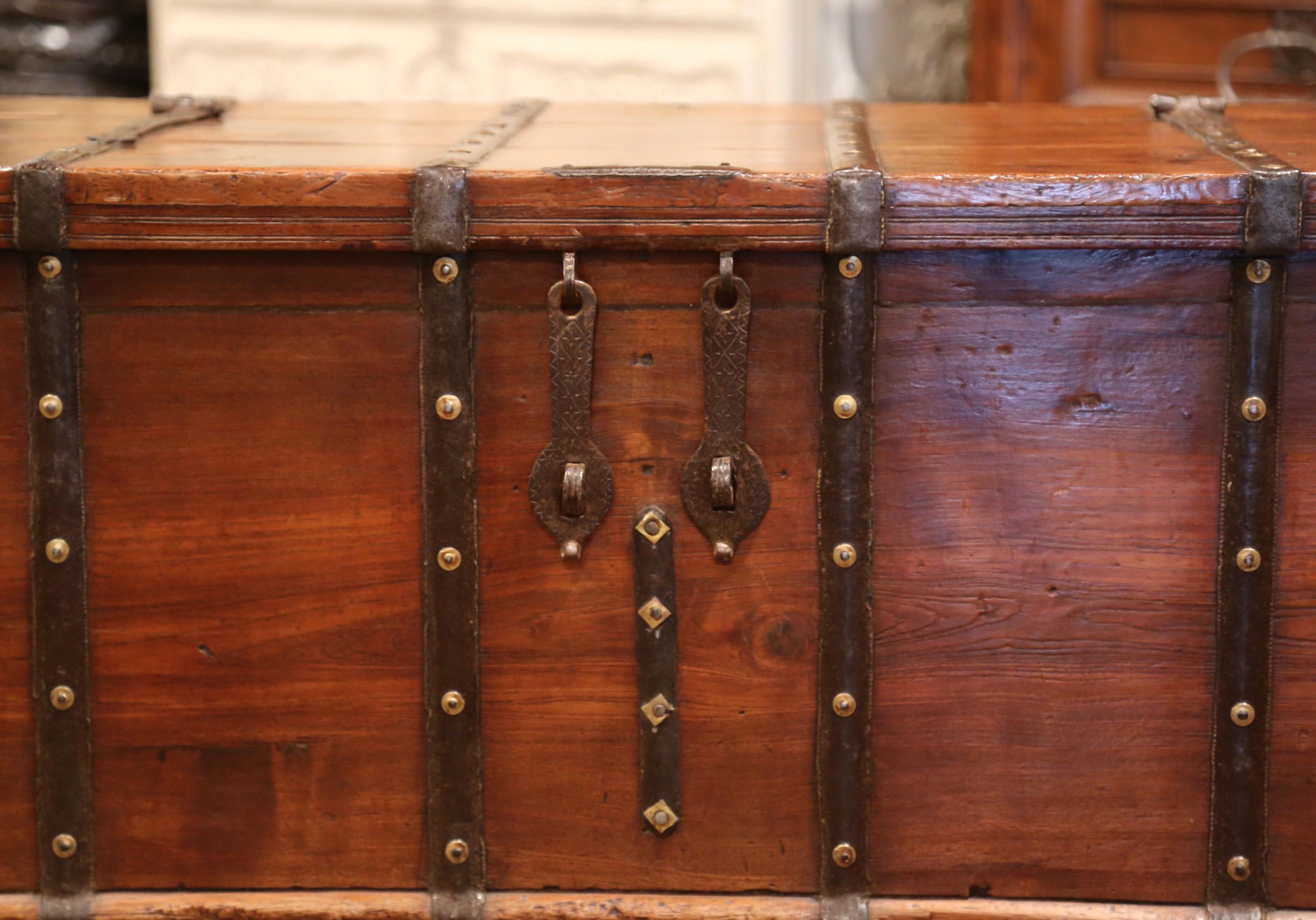 19th Century English Chestnut and Wrought Iron Coffee Table Trunk 1