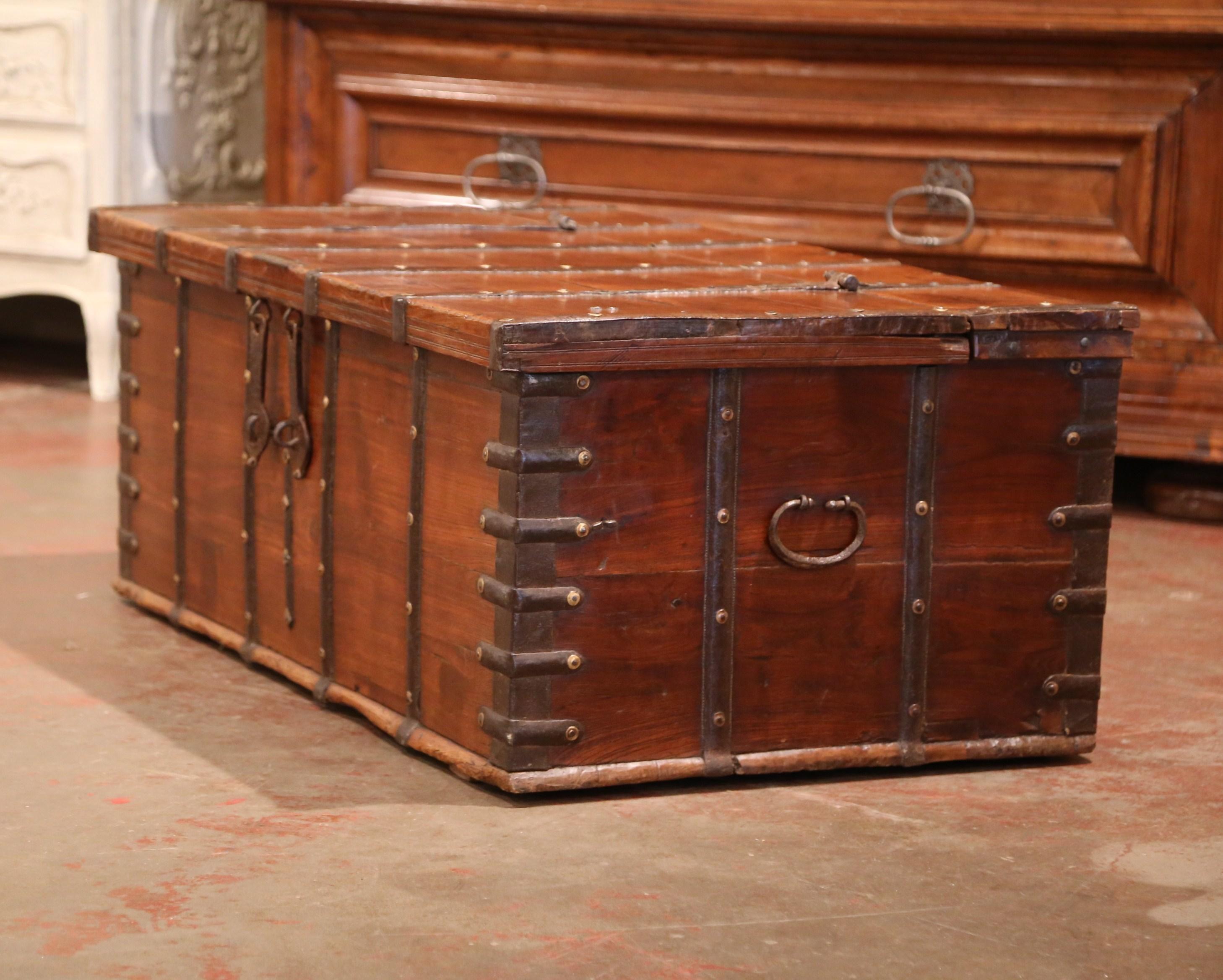 19th Century English Chestnut and Wrought Iron Coffee Table Trunk 2