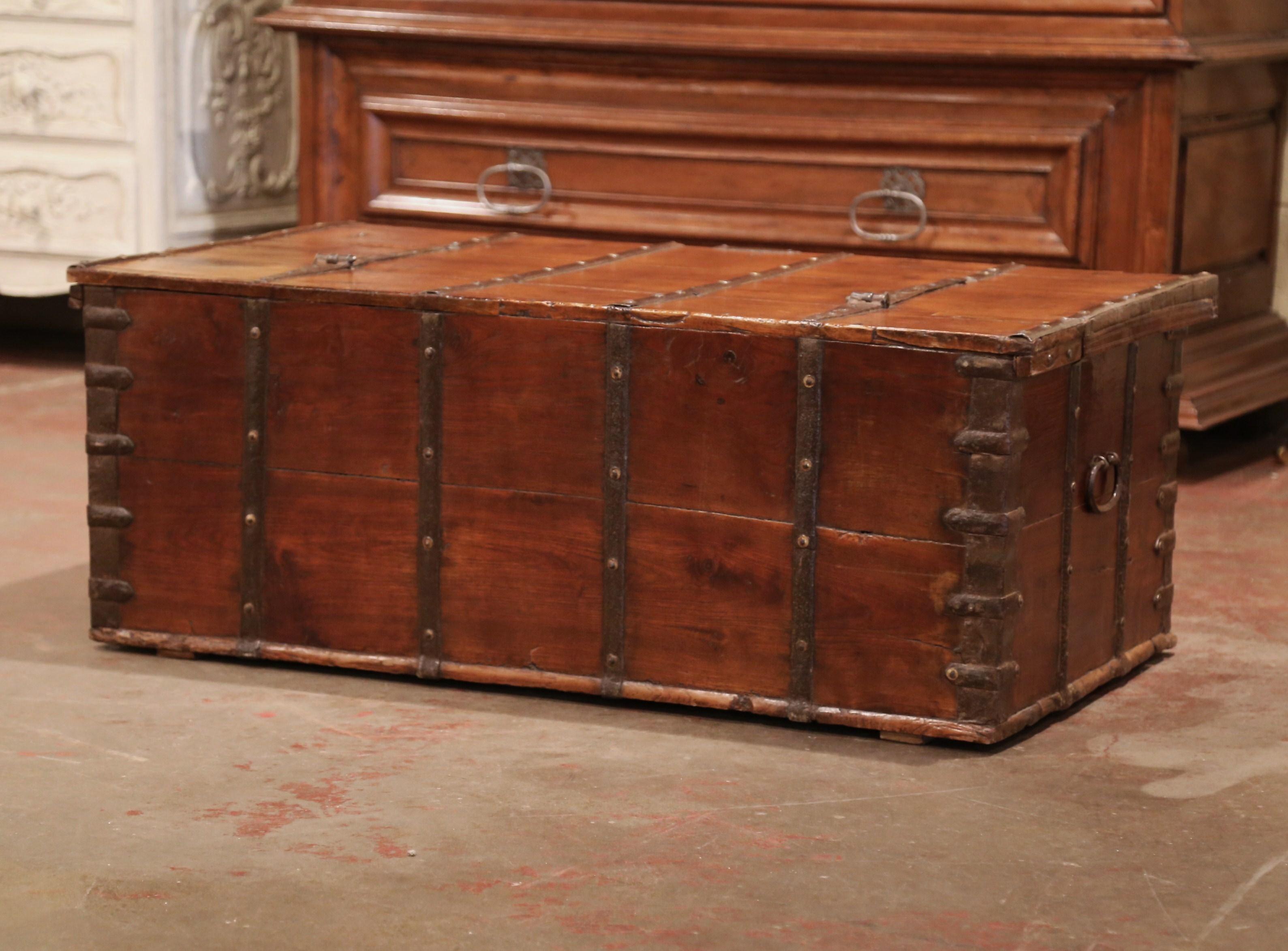 19th Century English Chestnut and Wrought Iron Coffee Table Trunk 3