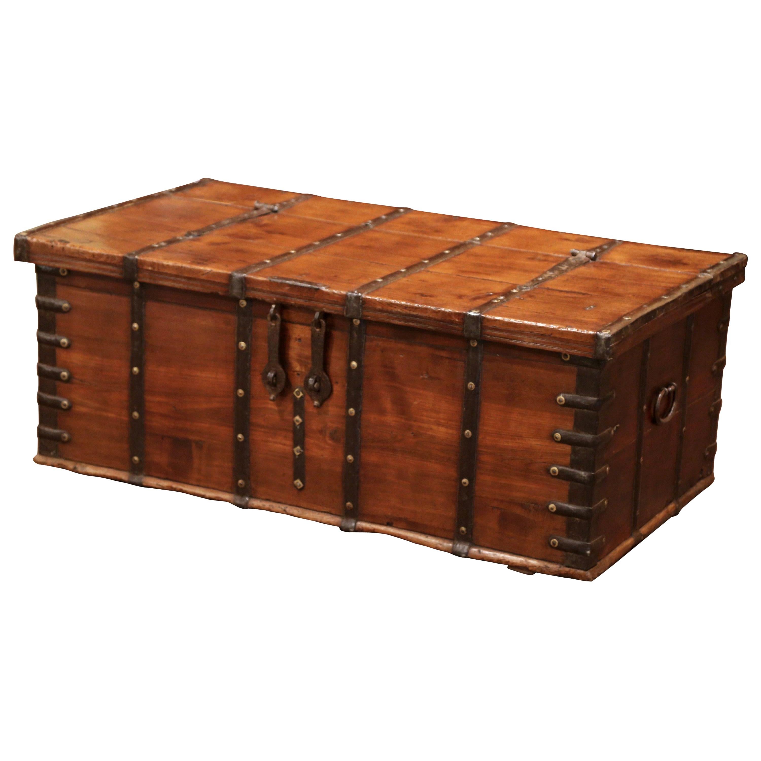 19th Century English Chestnut and Wrought Iron Coffee Table Trunk