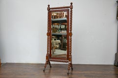 19th Century English Cheval Mirror with Barley Twist Frame, Ball and Claw Feet