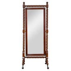19th Century English Cheval Mirror with Barley Twist Frame, Ball and Claw Feet