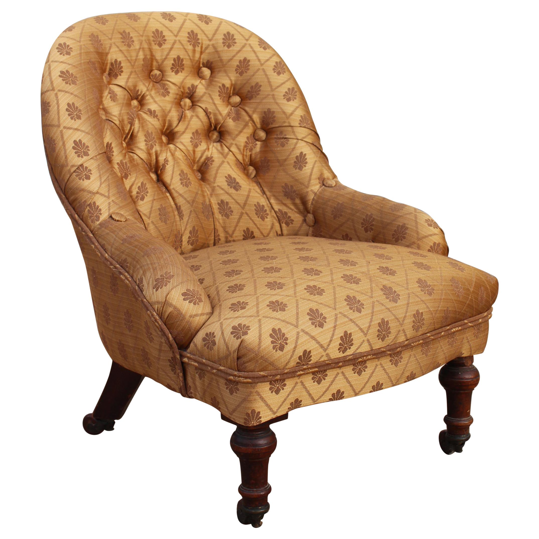 19th Century English Children
s Chair with Mahogany Legs and Silk Upholstery