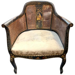 Antique 19th Century English Chinoiserie and Cane Armchair