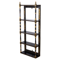 19th Century English Chinoiserie Black and Gilt Hanging Wall Shelf