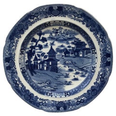 19th Century English Chinoiserie Blue 
White Plate