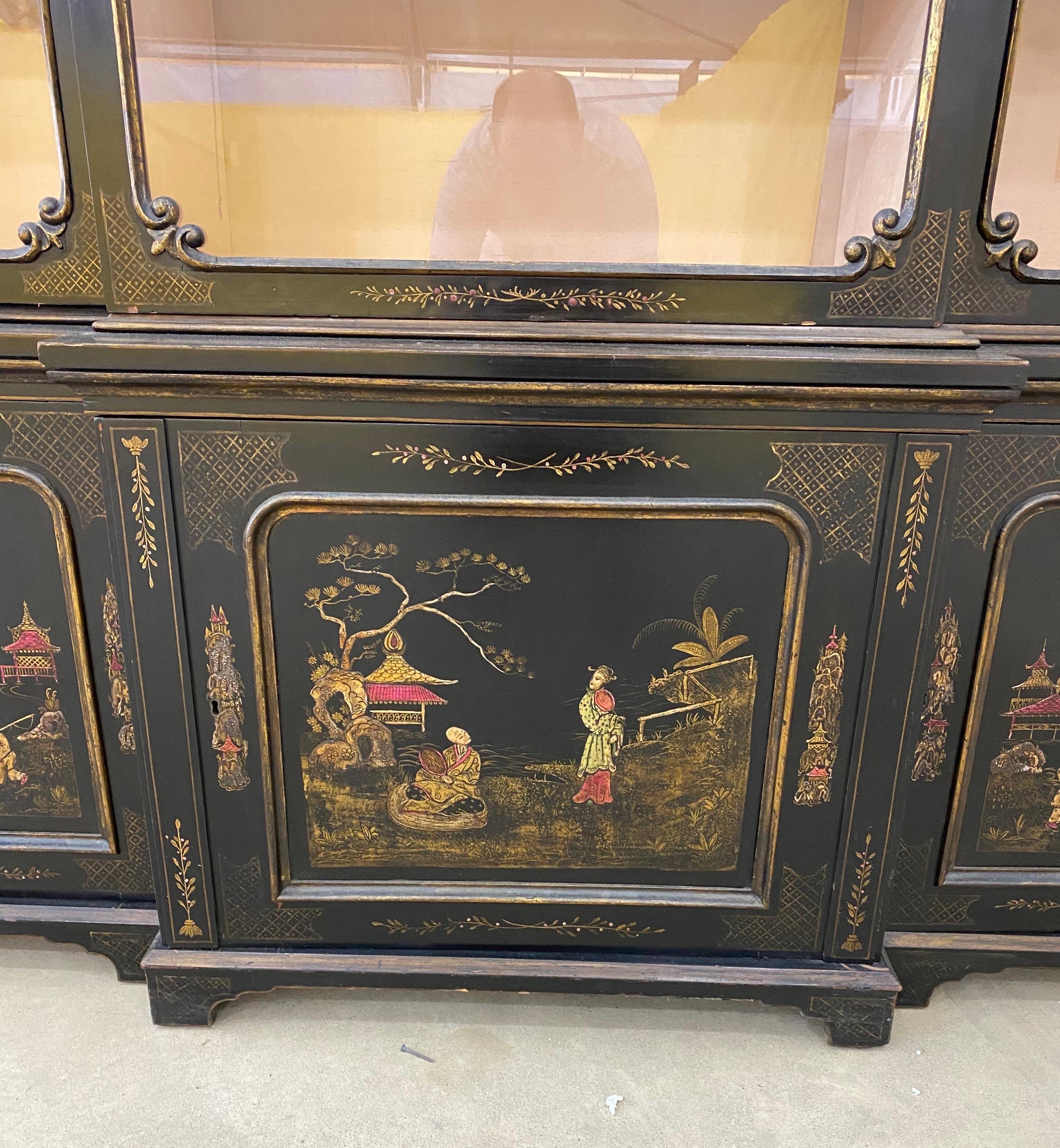 19th Century English Chinoiserie Breakfront China Cabinet or Bookcase 2