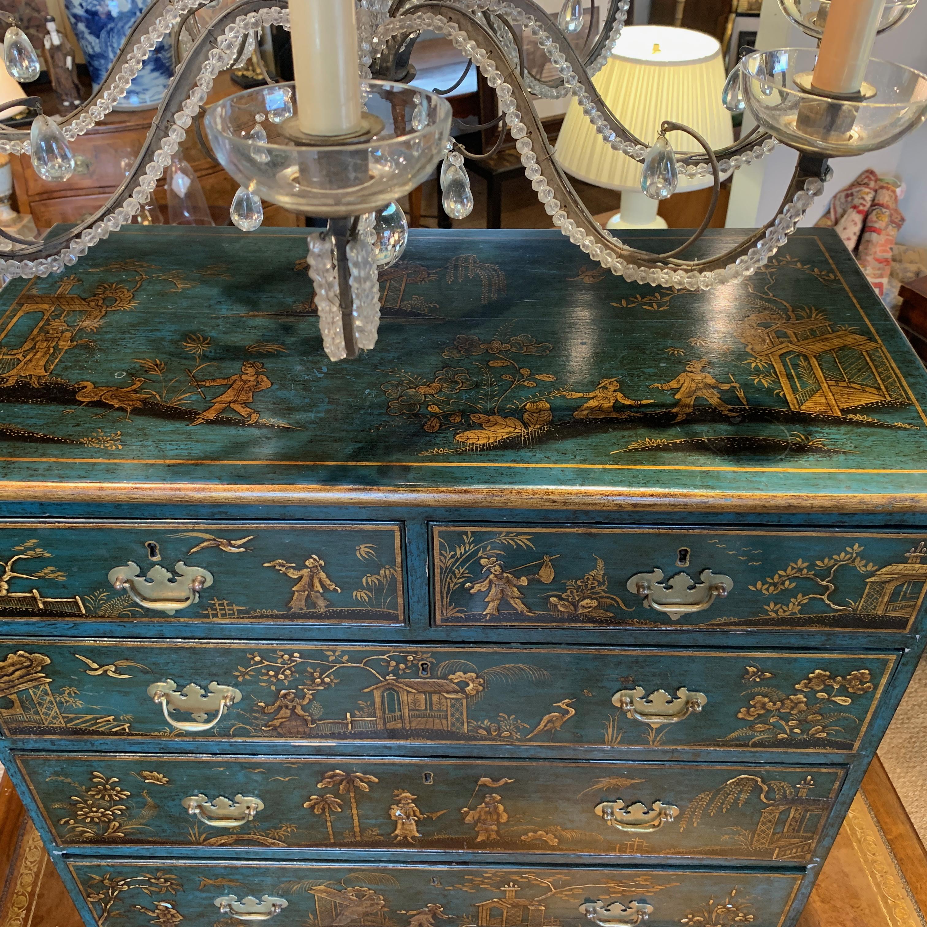 Mid-19th Century 19th Century English Chinoiserie Decorated Chest of Drawers