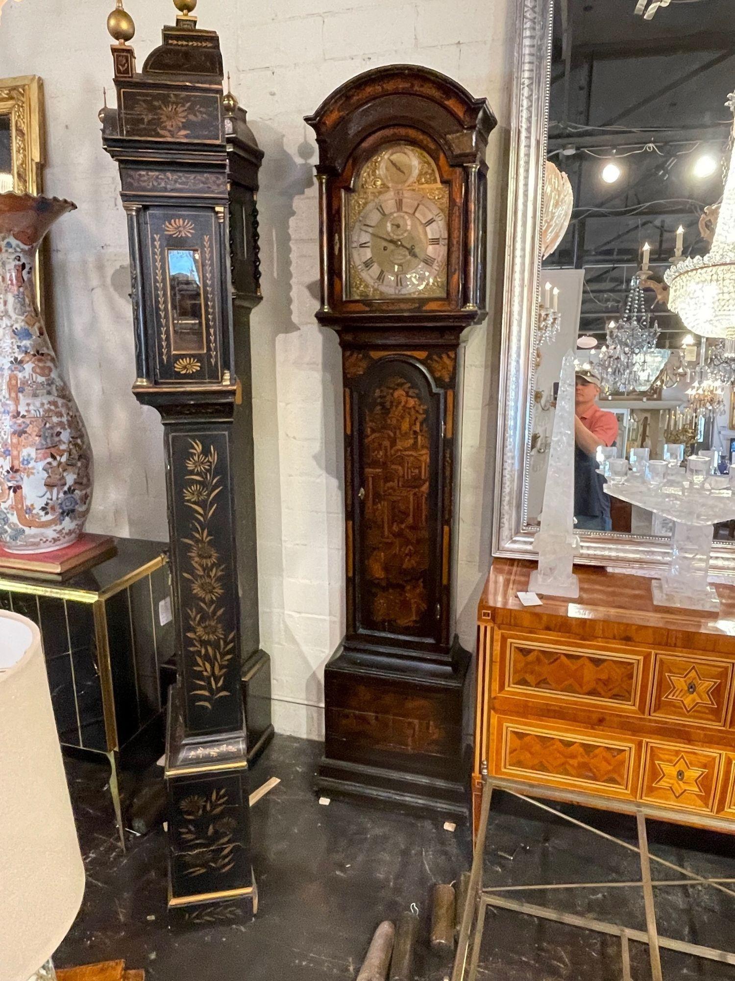 19th Century English Chinoiserie Decorated Tall Case Clock For Sale 6