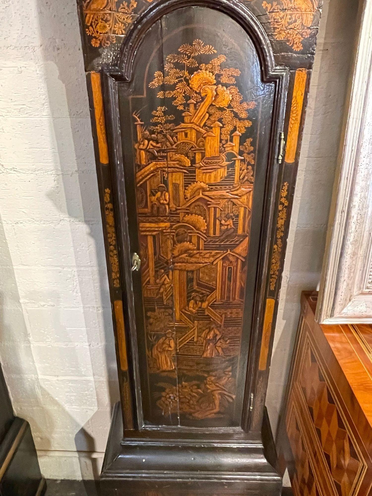 19th Century English Chinoiserie Decorated Tall Case Clock In Good Condition For Sale In Dallas, TX