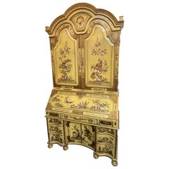 19th Century English Chinoiserie Decorated Yellow Secretary