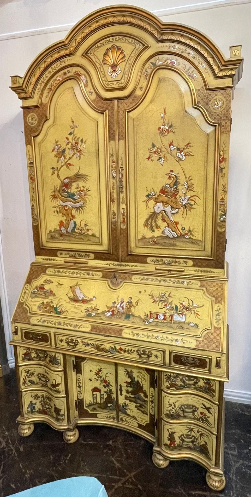 19th Century Italian Lacquered Secretary with Raised Chinoiserie Design ...