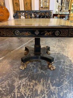 19th Century English Chinoiserie Game Table with Leather Top