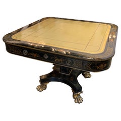 19th Century English Chinoiserie Game Table with Leather Top