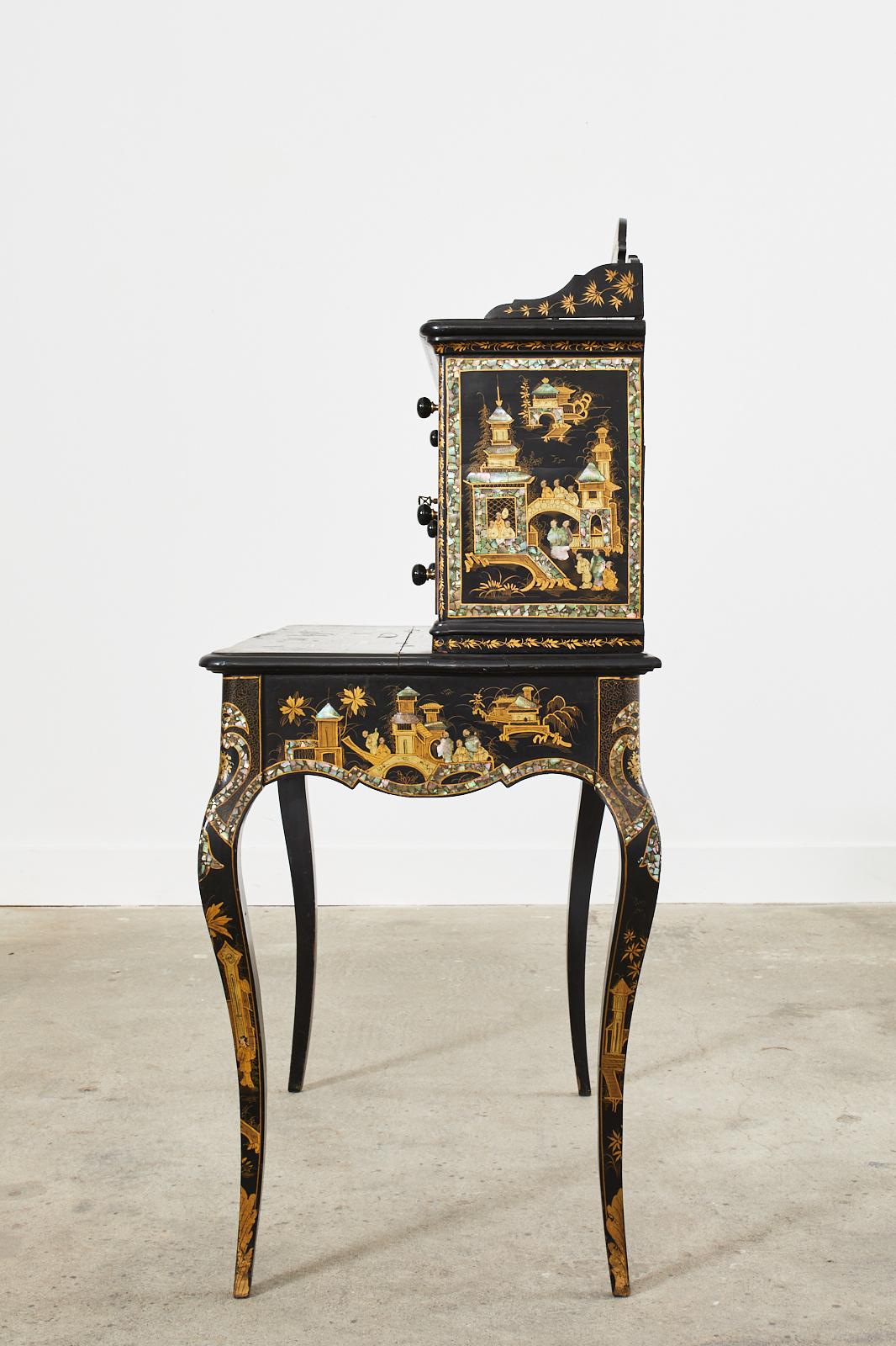 19th Century English Chinoiserie Ladies Secretaire Writing Table For Sale 5
