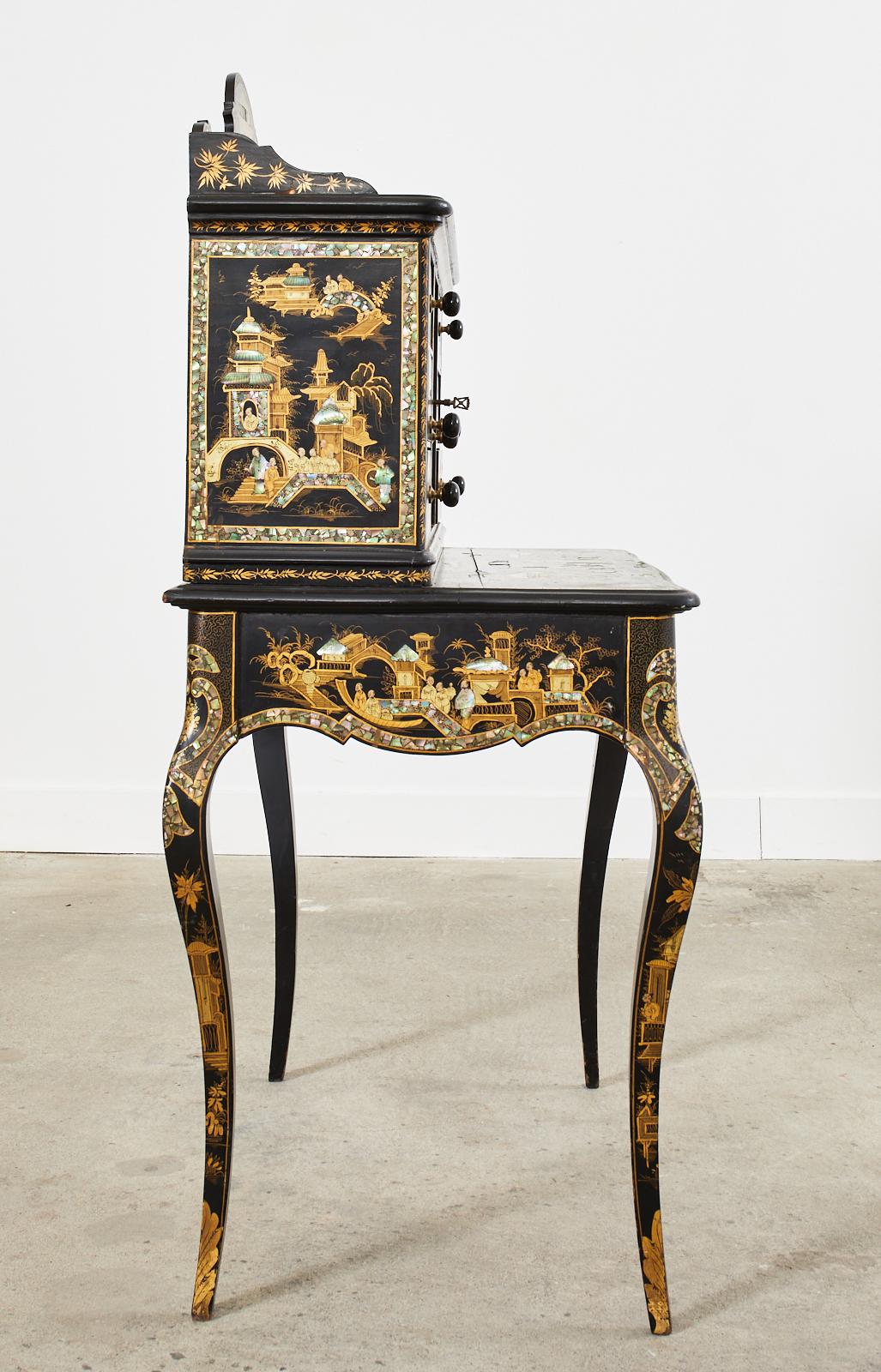 19th Century English Chinoiserie Ladies Secretaire Writing Table For Sale 1