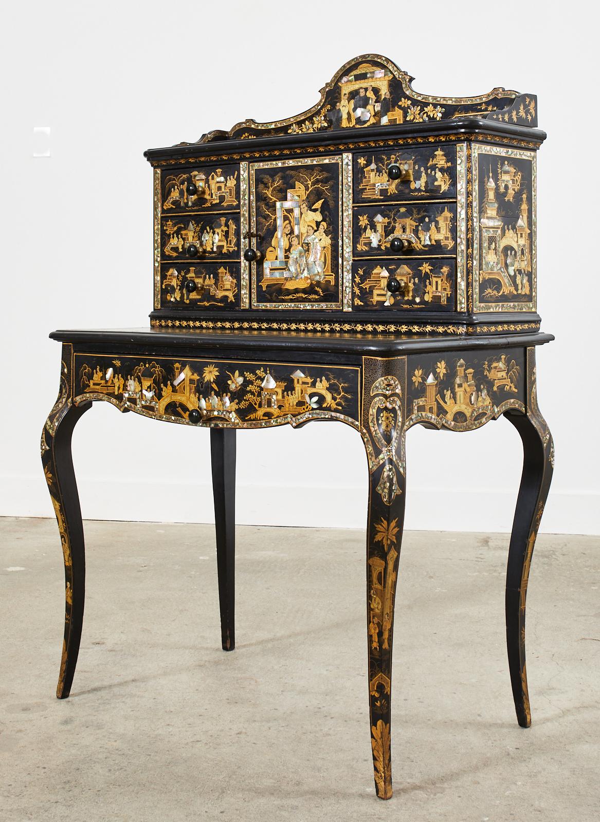 19th Century English Chinoiserie Ladies Secretaire Writing Table For Sale 3