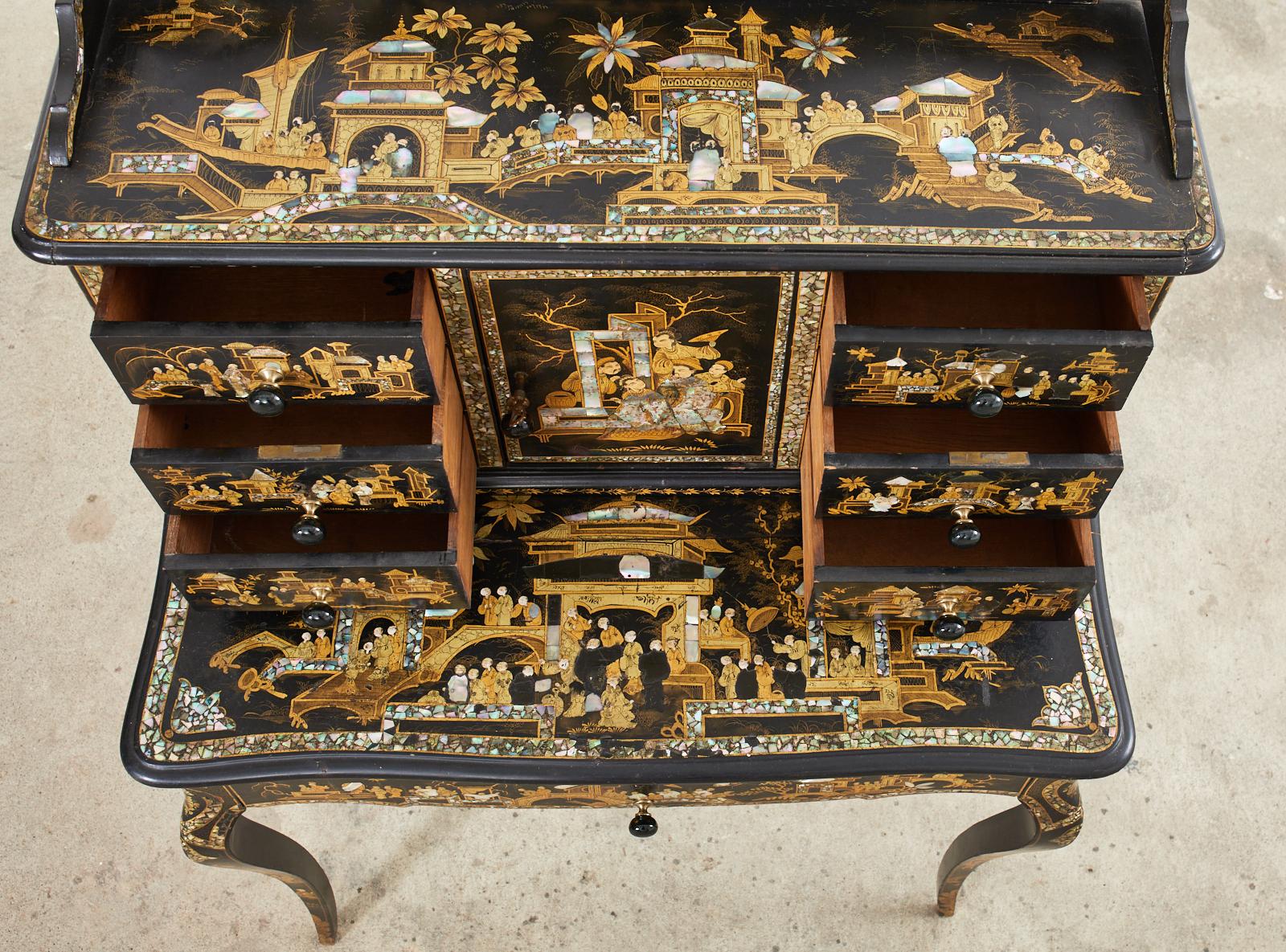 19th Century English Chinoiserie Ladies Secretaire Writing Table For Sale 4