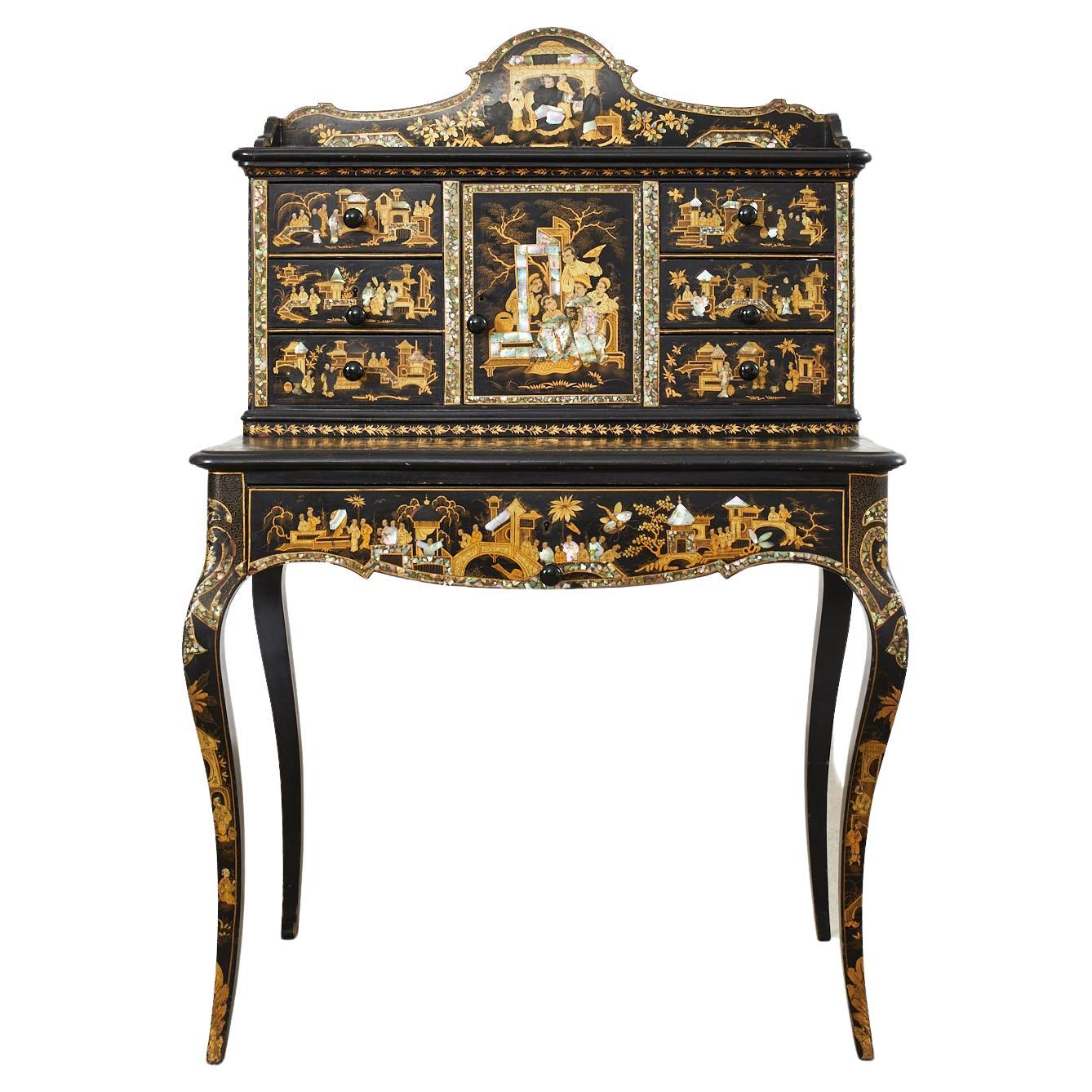 19th Century English Chinoiserie Ladies Secretaire Writing Table For Sale