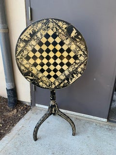 19th Century English Chinoiserie Penwork Tilt Top Checkerboard Game Table