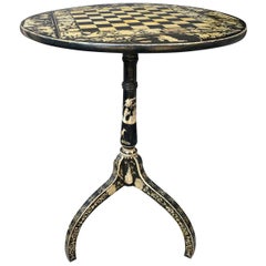 19th Century English Chinoiserie Penwork Tilt Top Checkerboard Game Table