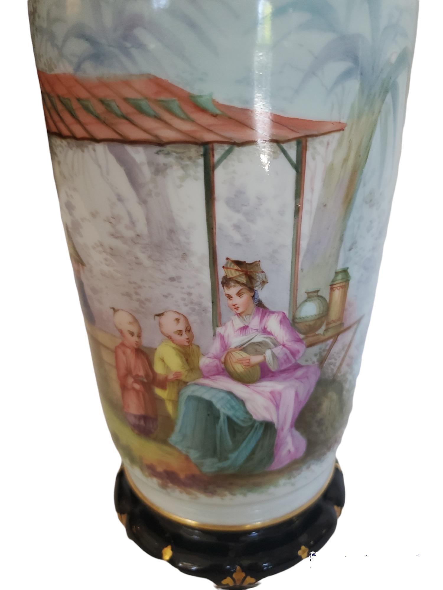 Lámparas de porcelana chinoiserie inglesa del siglo XIX Chinoiserie en venta
