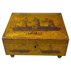 19th Century English Chinoiserie Regency Pinwork Work Box