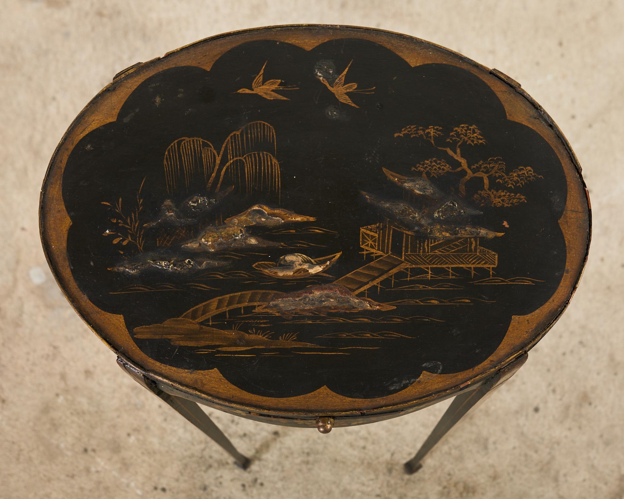 19th Century English Chinoiserie Revival Lacquered Drinks Table In Distressed Condition For Sale In Rio Vista, CA