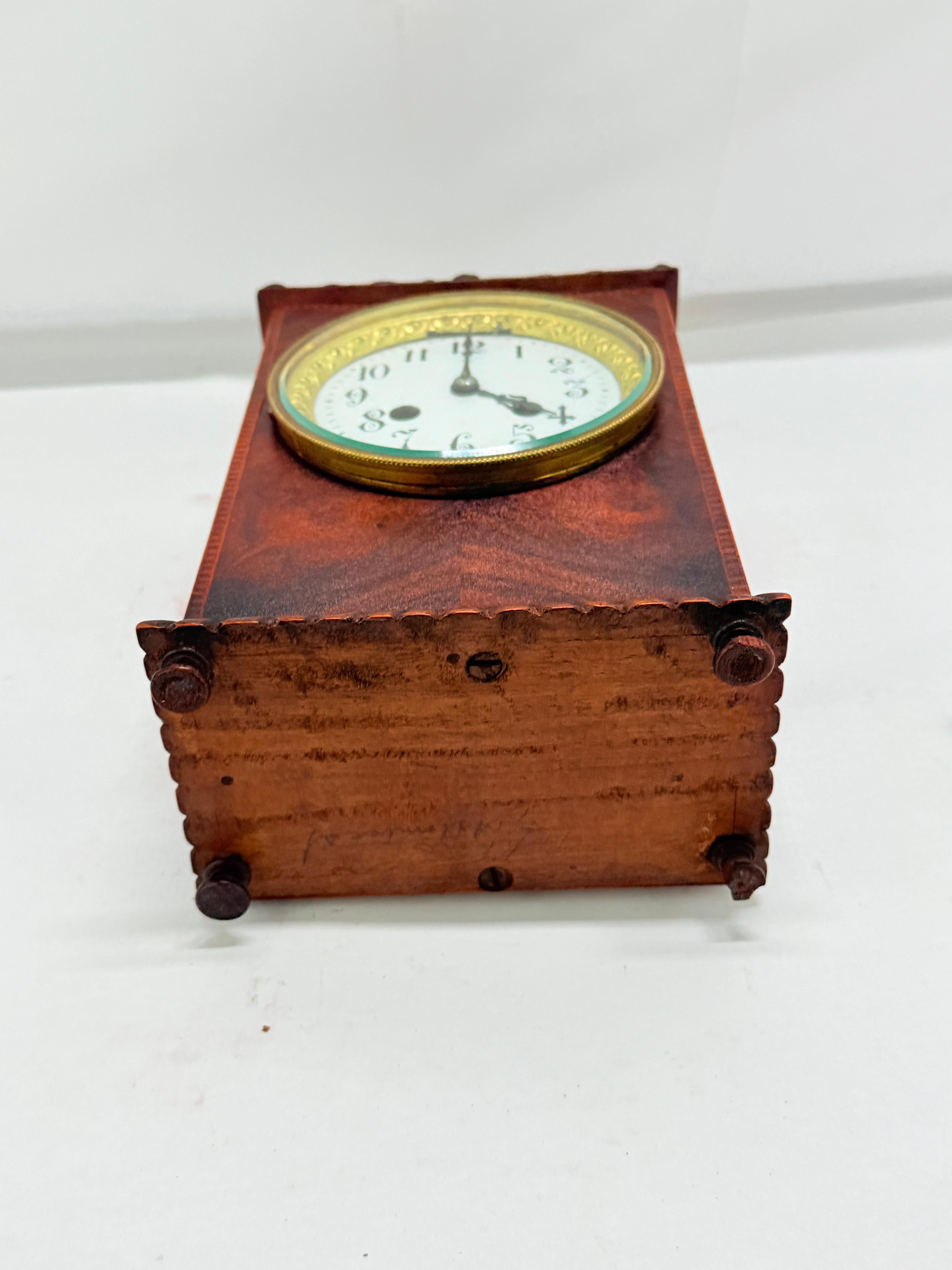 19th Century English Chinoiserie Revival Mahogany Inlaid Pagoda-Top Mantel Clock For Sale 8