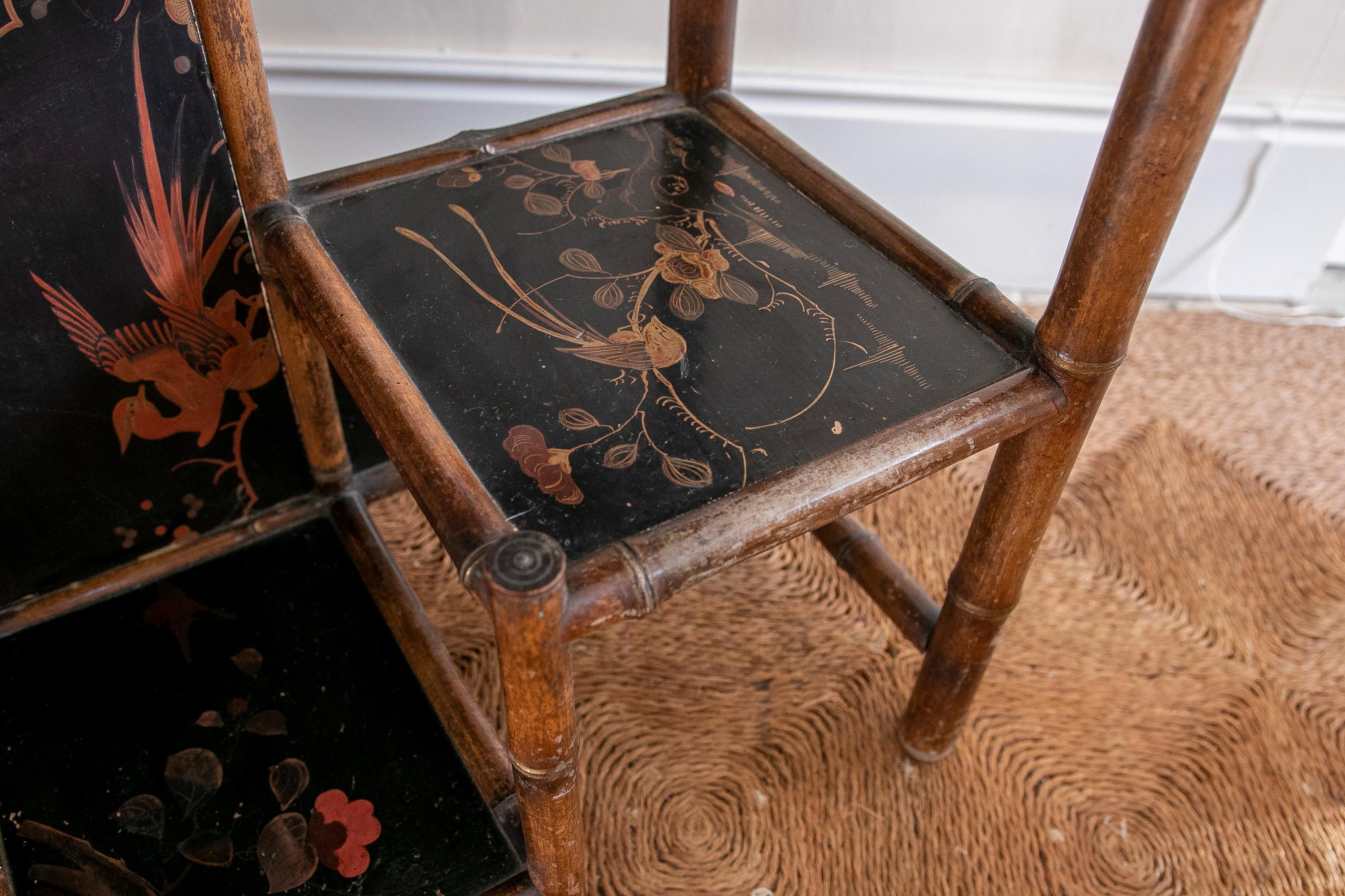 19th Century English Chinoiserie Style Bamboo Bookcase with Lacquered Decoration For Sale 16