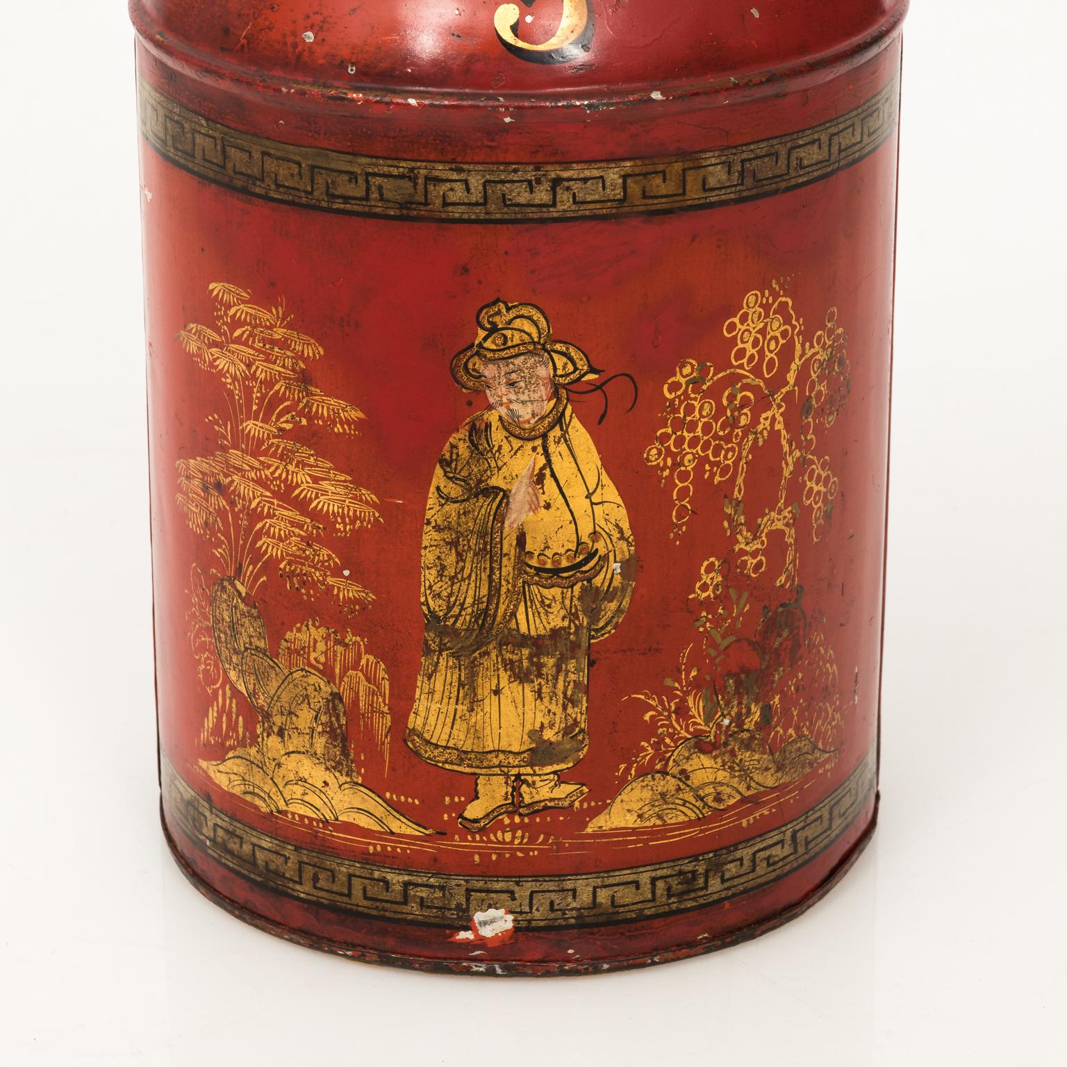 Late 19th Century 19th Century English Chinoiserie Style Red Painted Tea Canister Lamp
