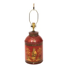 19th Century English Chinoiserie Style Red Painted Tea Canister Lamp